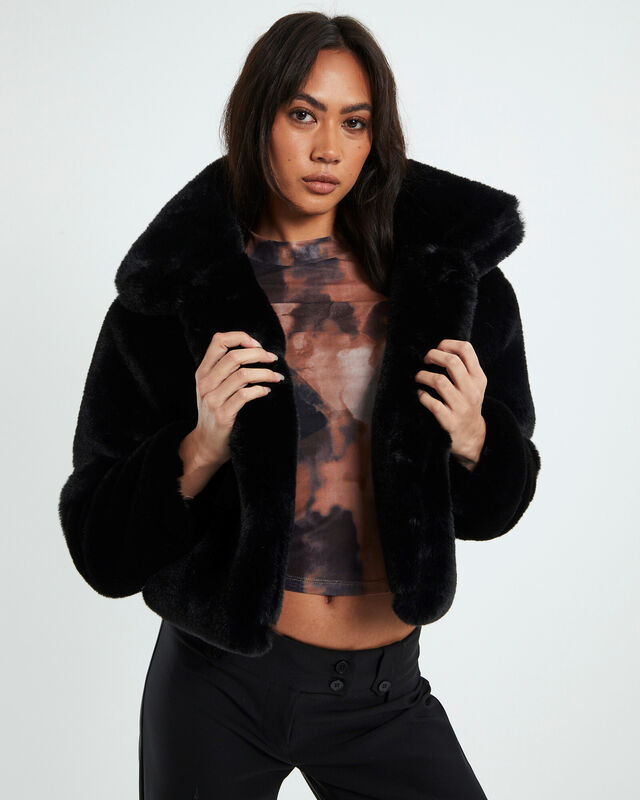 NEON HART Tessa Faux Fur Cropped Jacket Black | General Pants