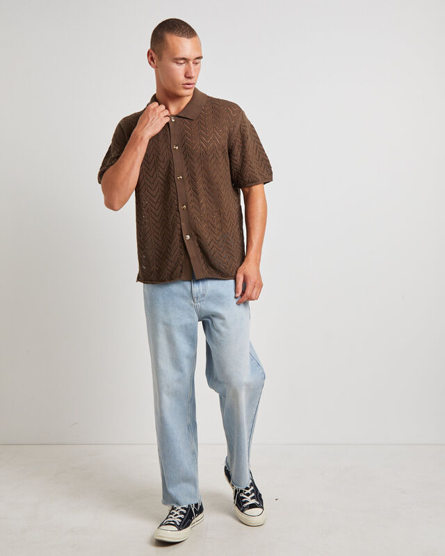 Blaxland Knit Short Sleeve Shirt in Brown, hi-res image number null