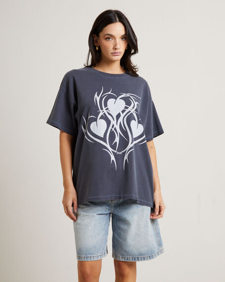 Goth Heart Oversized Tee in Vintage Charcoal