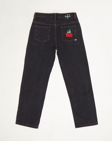Teen Boys Wide Boy Y2K Jeans in Washed Black