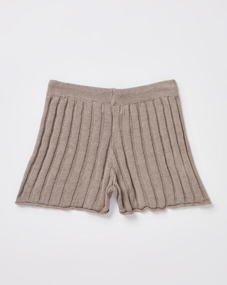 Teen Girls Bambi Knit Shorts in Mushroom Brown