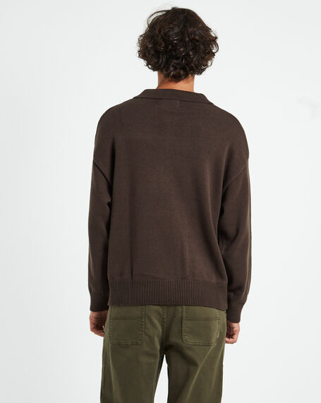 Relaxed Cable Knit Zip Through Umber Brown