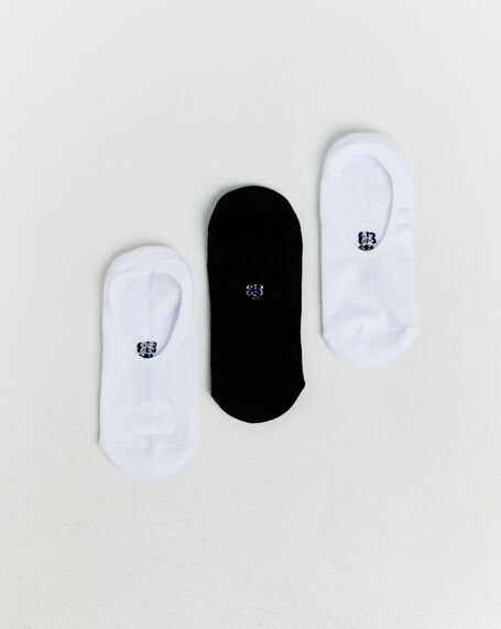 Core Unisex Invisible Socks 3 Pack White/Black