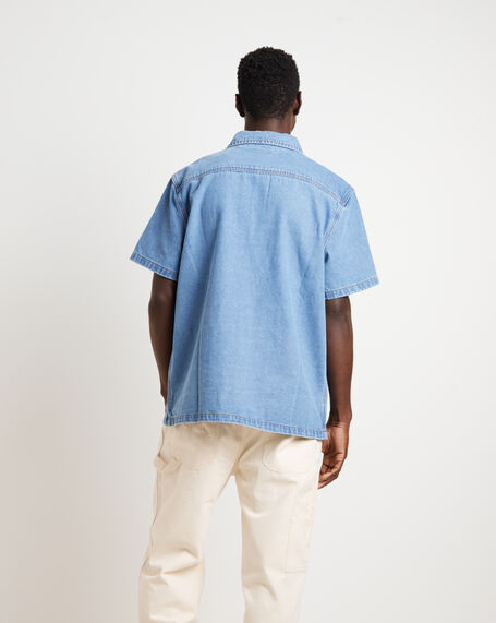Workgear Denim Short Sleeve Shirt in Mid Blue
