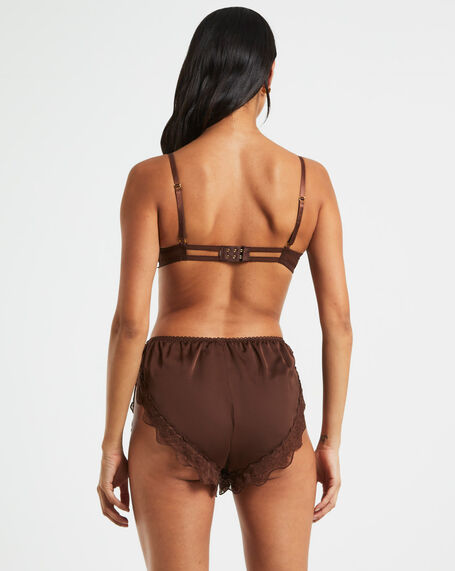 Exie Cheeky Runner Silky Shorts in Chocolate Brown
