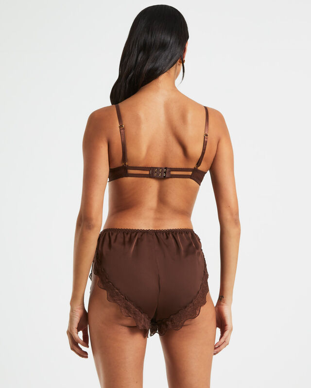 Exie Cheeky Runner Silky Shorts in Chocolate Brown, hi-res image number null