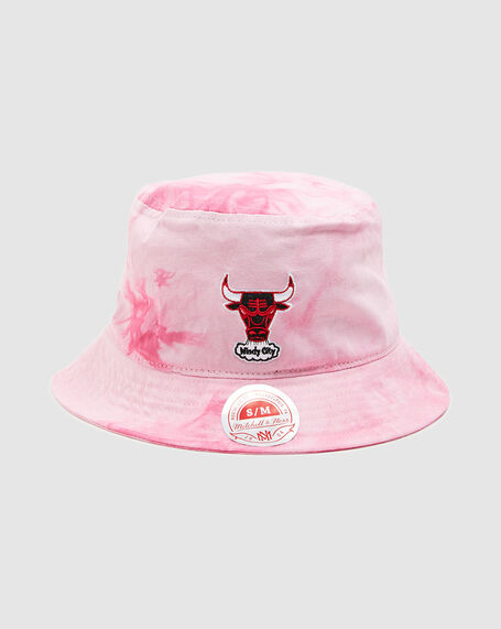 Tie Dye Bulls Bucket Hat White/Pink