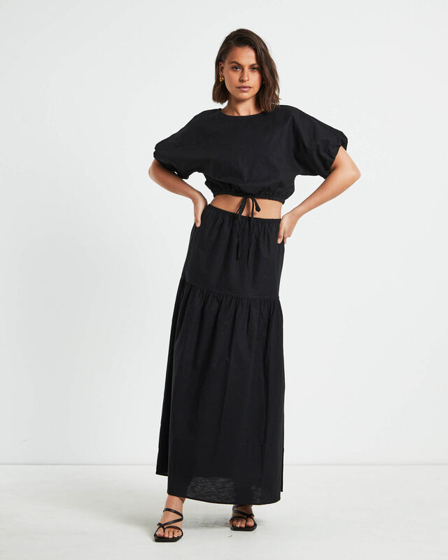 Melody Linen Maxi Skirt in Black, hi-res image number null