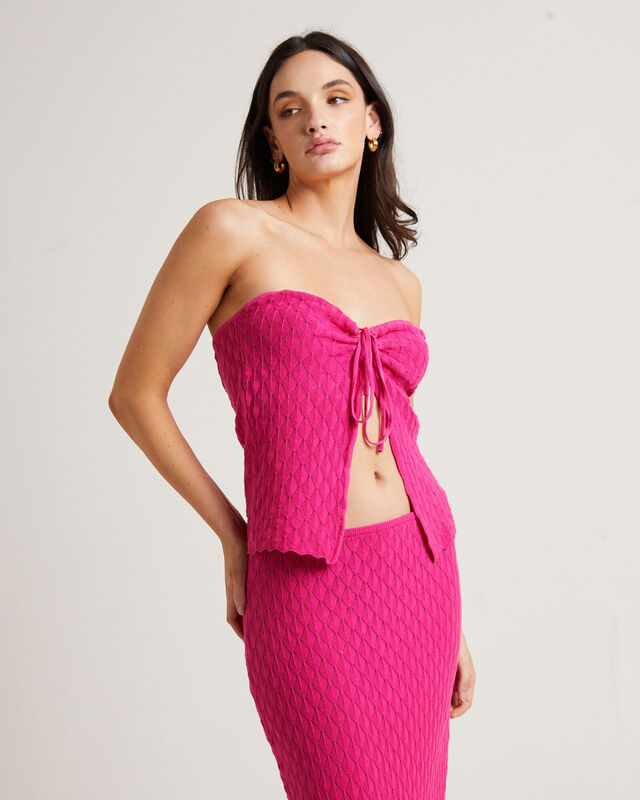 Josie Crochettie Tie Front Top in Lipstick Pink, hi-res image number null