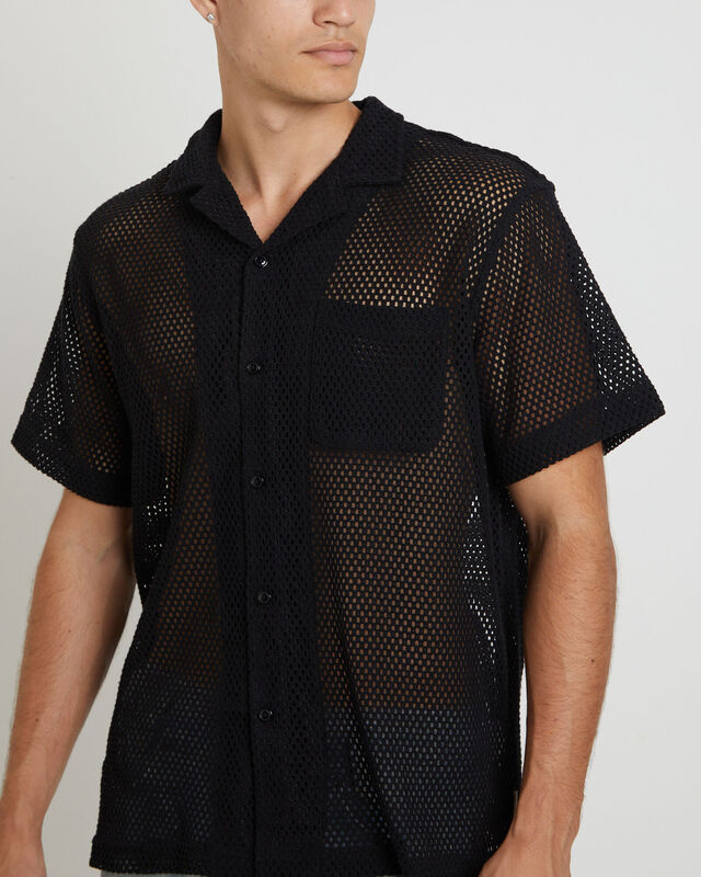 Diego Mesh Short Sleeve Shirt in Black, hi-res image number null