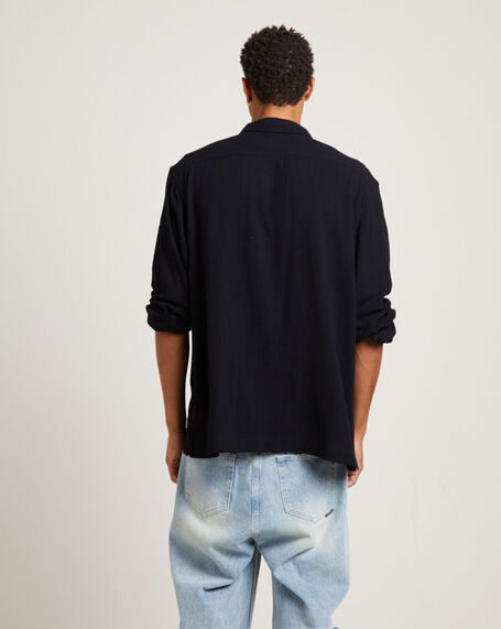 Harrison Linen Long Sleeve Shirt in Black