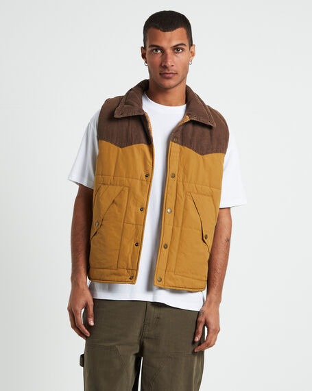 Cord Puffer Vest Brown