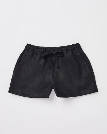 Girls Tide Linen Shorts in Black