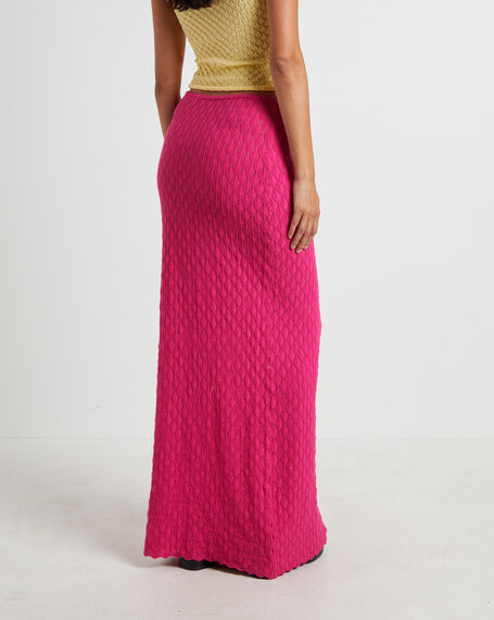 Josie Crochet Maxi Skirt in Lipstick Pink