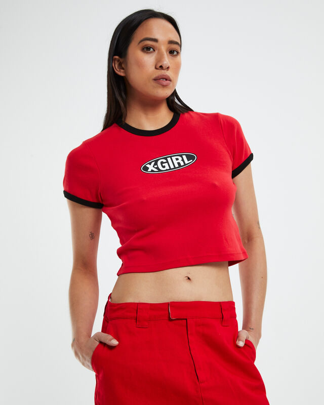 X GIRL Basic Oval Logo T-Shirt Ringer Red | General Pants