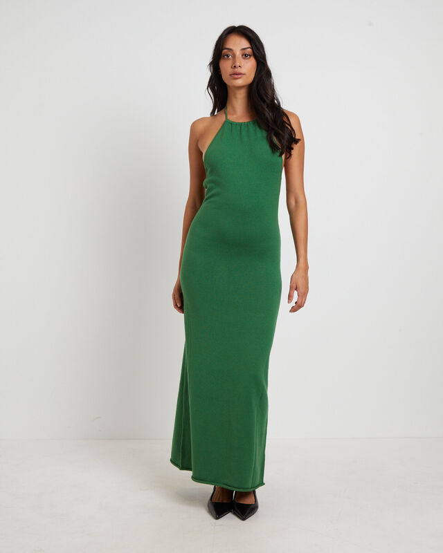 Mimi Knit Tie Back Midi Dress in Green, hi-res image number null