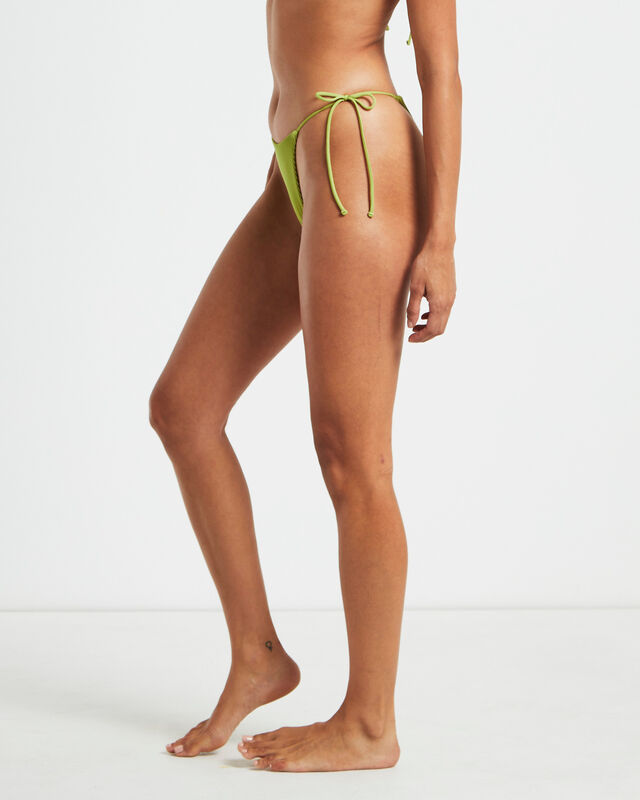 Rib Skinny Strap Tie Side Bikini Bottoms in Citrus Green, hi-res image number null