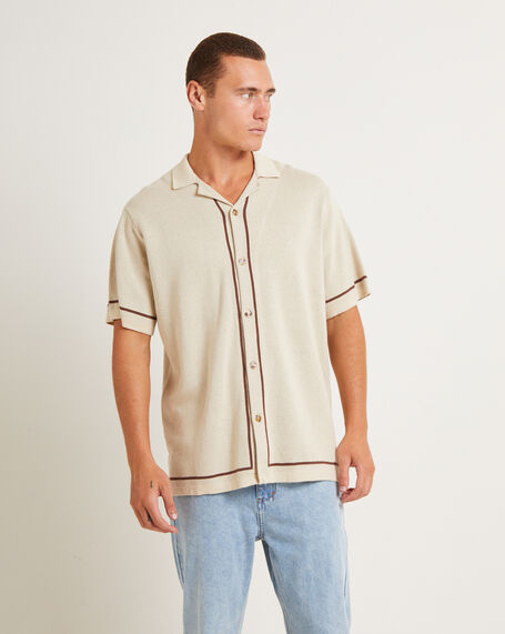 Knit Bowling Short Sleeve Shirt in Natural