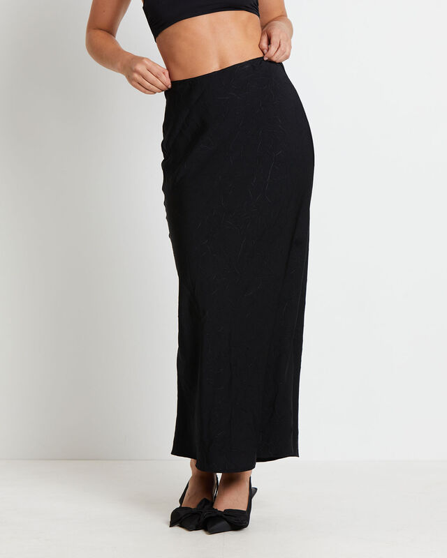 Allegra Crinkle Satin Maxi Skirt in Black, hi-res image number null