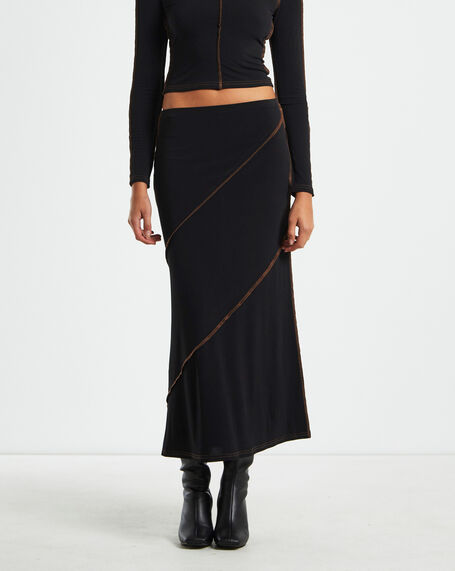Amelie Slinky Contrast Skirt in Black