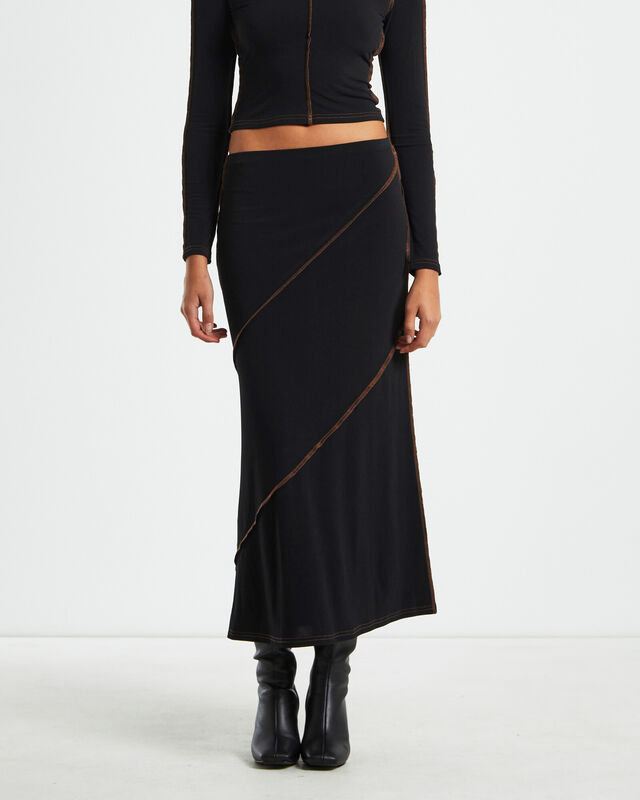 Amelie Slinky Contrast Skirt in Black, hi-res image number null