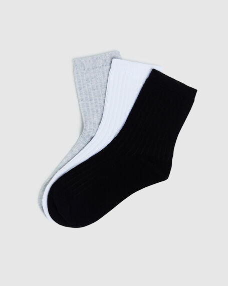 Rib Socks 3 Pack Grey/White/Black