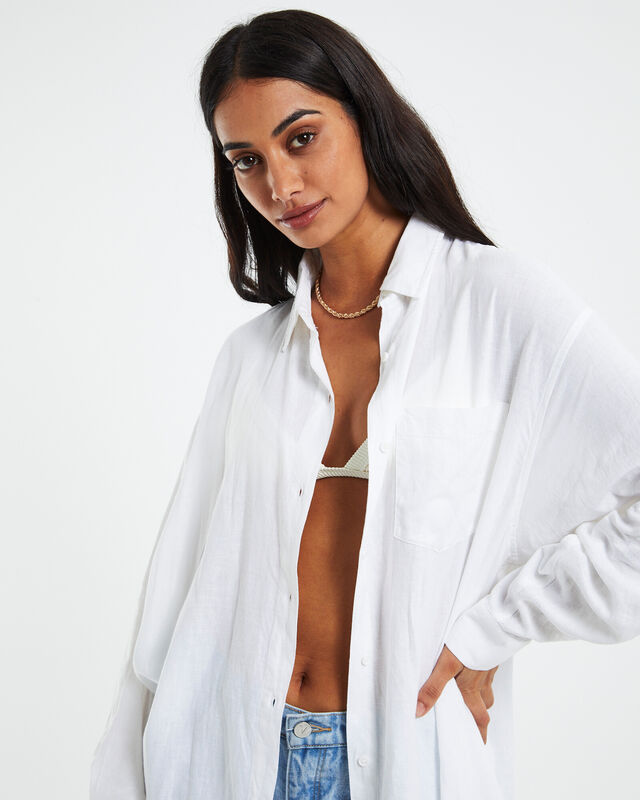 Avah Oversized Linen Shirt White, hi-res image number null