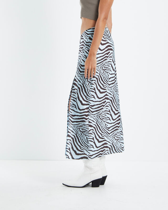 Zuri Zebra V Waist Silky Maxi Skirt Blue, hi-res image number null