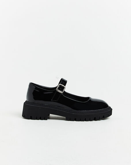 Exit Patent PU Mary Jane Loafers in Black