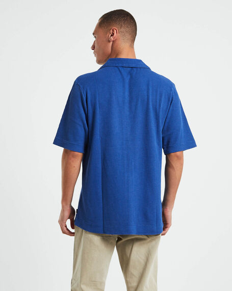 Waffle Bowler Short Sleeve Shirt in Cobalt Blue