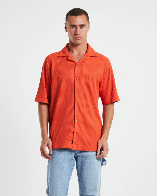 Waffle Bowler Short Sleeve Shirt in Orange, hi-res image number null