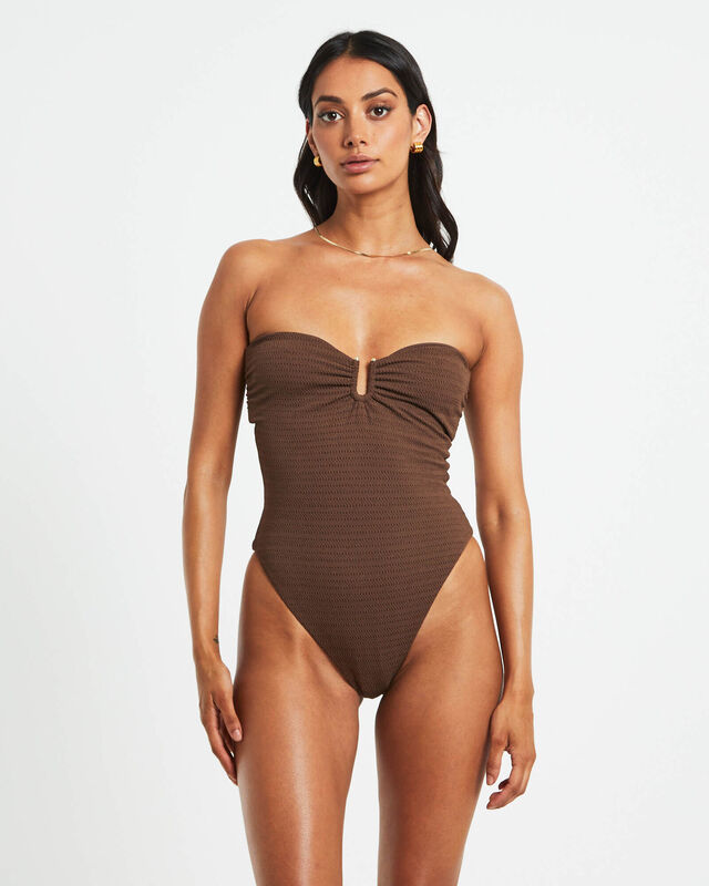 Anika Textured One Piece in Chocolate Brown, hi-res image number null
