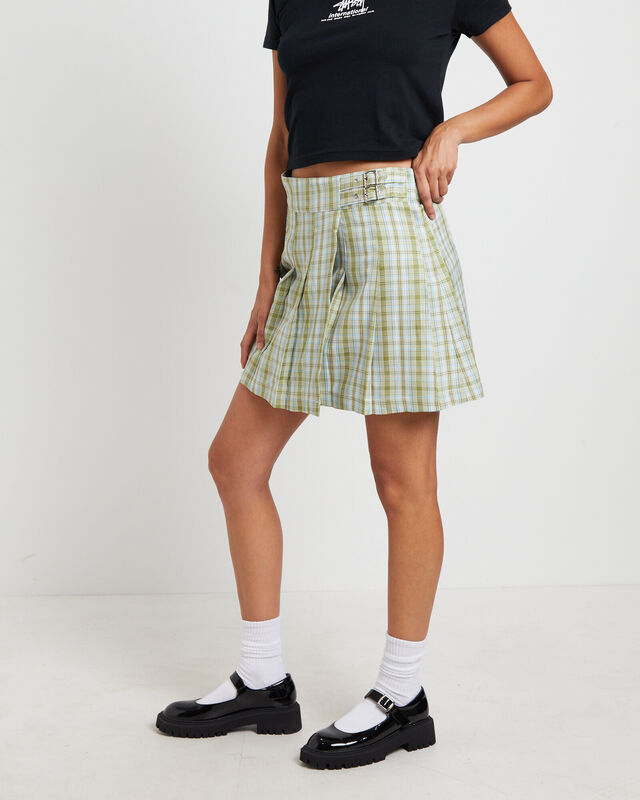 Plaid Pleated Skirt in Army Green, hi-res image number null