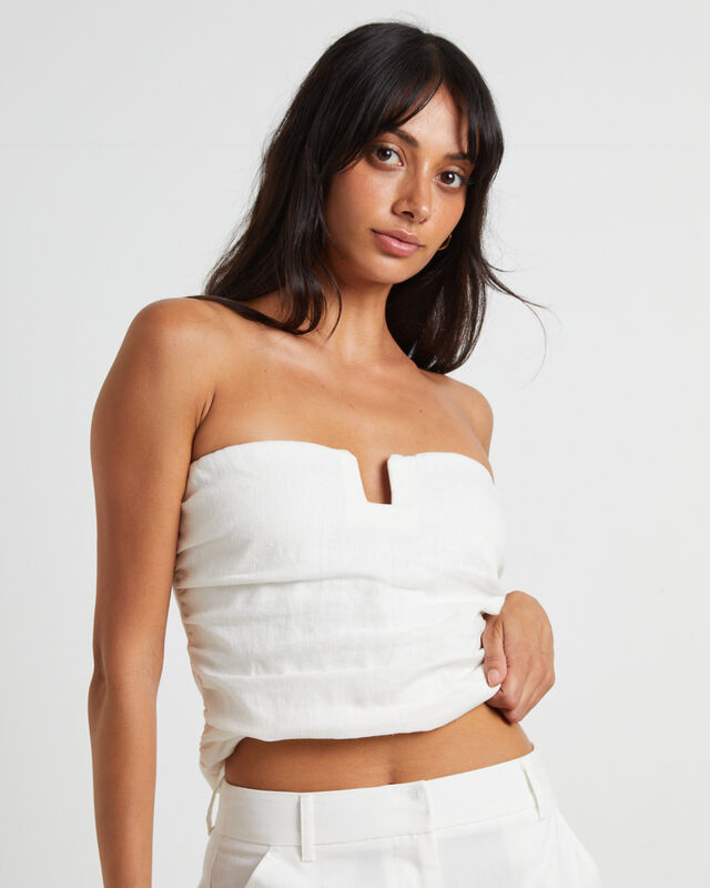 Lui Cut Out Linen Bandeau Top in White, hi-res image number null