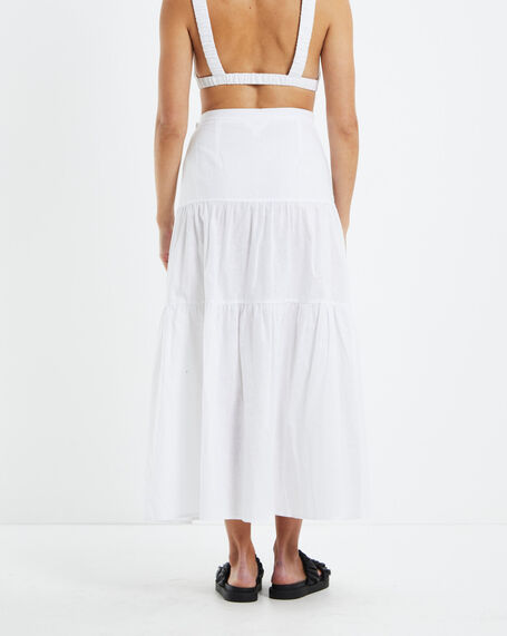 Ivy Wrap Linen Tiered Skirt White