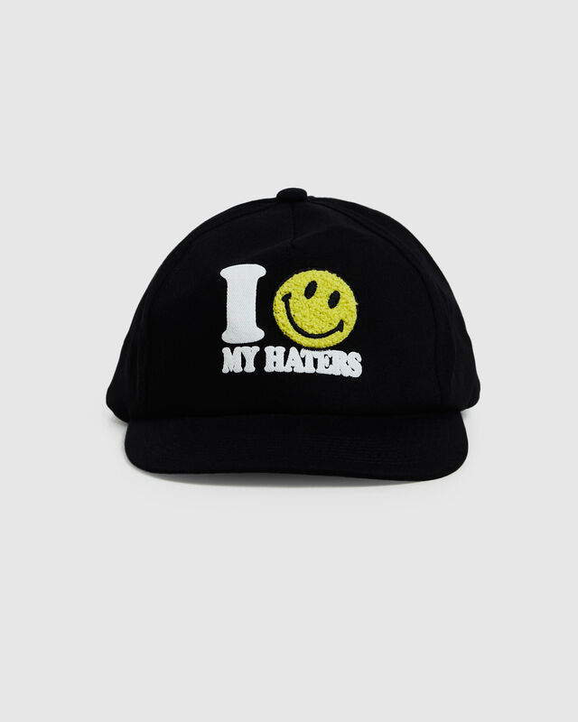 Smiley Haters 5 Panel Hat Vintage Black, hi-res image number null