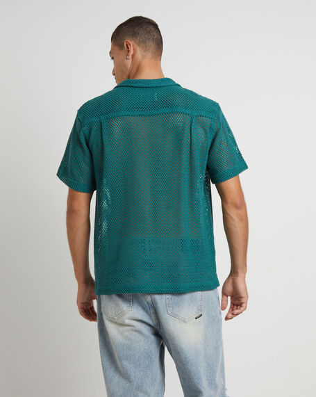 Diego Mesh Short Sleeve Shirt in Jade Green