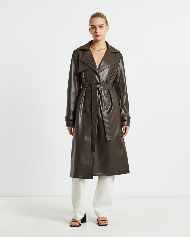 Alexia Imitation PU Trench Coat Brown, hi-res image number null
