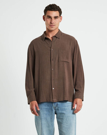 Harrison Linen Long Sleeve Shirt in Umber Brown