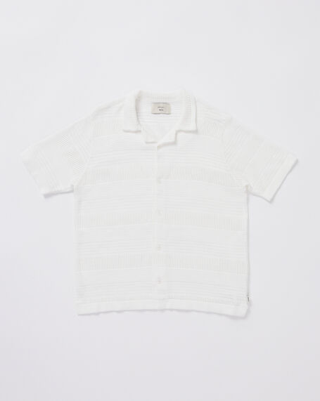 Teen Boys Fugar Knitted Short Sleeve Resort Shirt in White