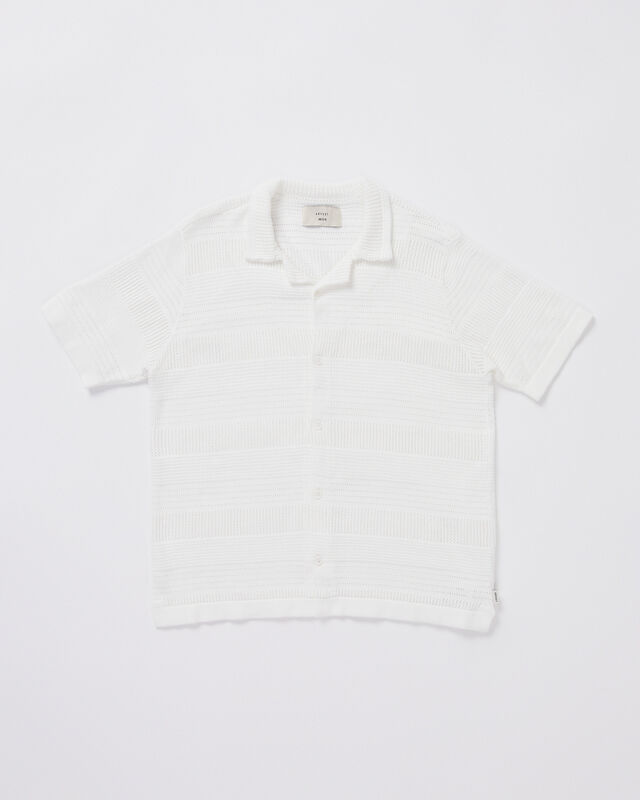Teen Boys Fugar Knitted Short Sleeve Resort Shirt in White, hi-res image number null