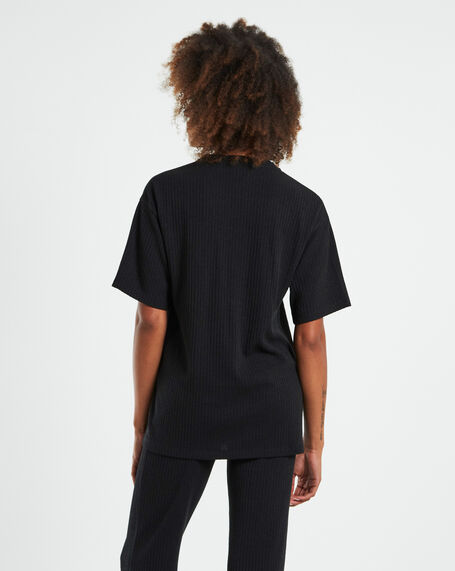 Jolie Ribbed Short Sleeve T-Shirt Black