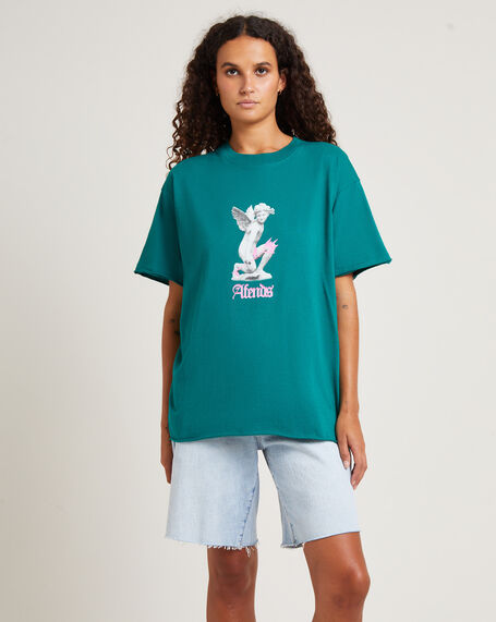 Fight Or Flight Recycled Oversized Tee Pine Green