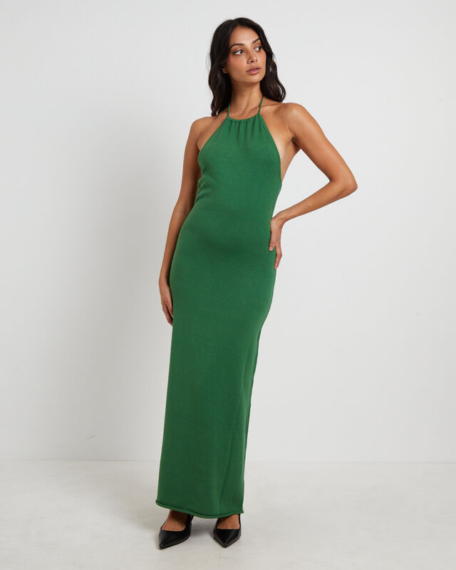 Mimi Knit Tie Back Midi Dress in Green, hi-res image number null