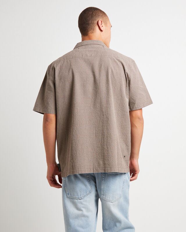 Aura Check Short Sleeve Resort Shirt in Brown, hi-res image number null