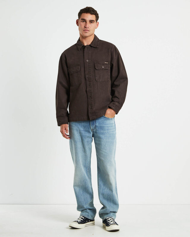 Windsor Twill Long Sleeve Overshirt in Umber Brown, hi-res image number null