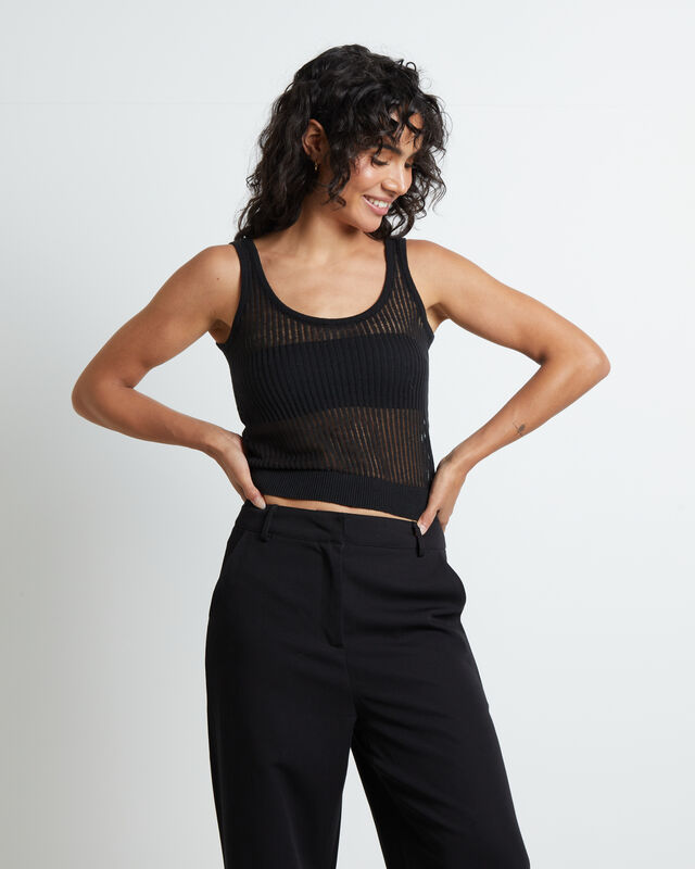 Zia Fine Knit Tank Top in Black, hi-res image number null
