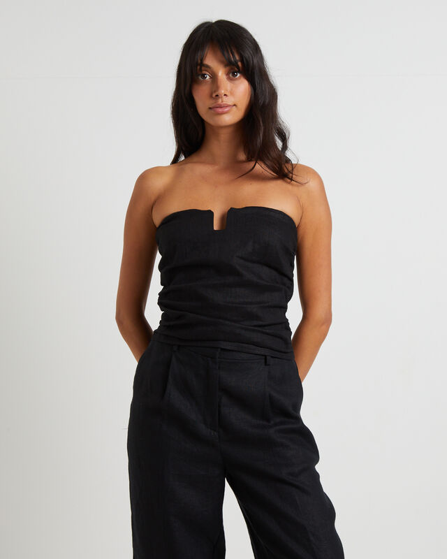 Lui Cut Out Linen Bandeau Top in Black, hi-res image number null