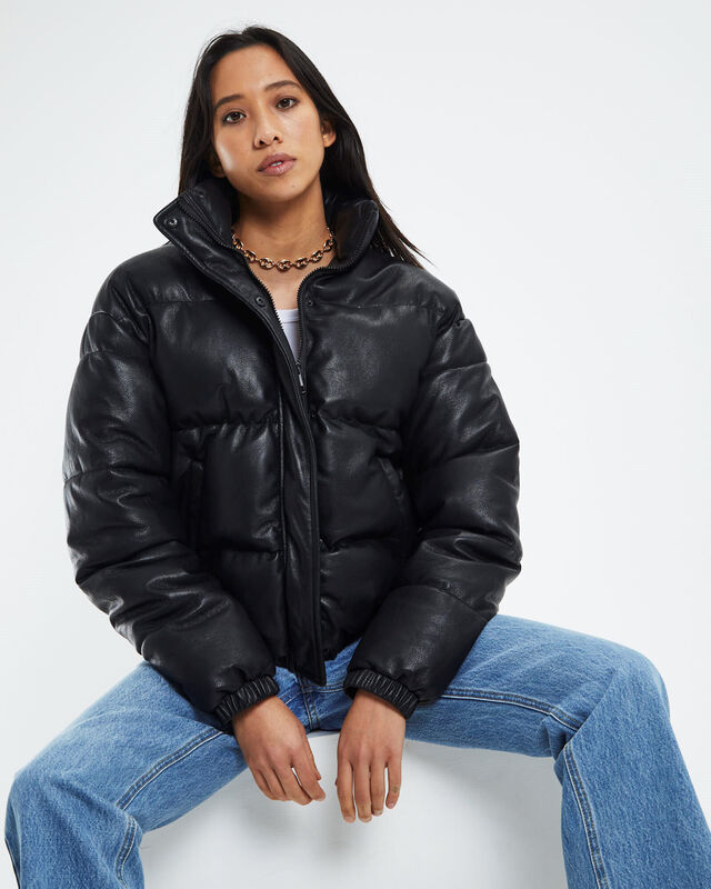 Lennon Leather Look Puffa Jacket Black, hi-res image number null