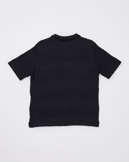 Teen Boys Fugar Knitted Short Sleeve Resort Shirt in Black
